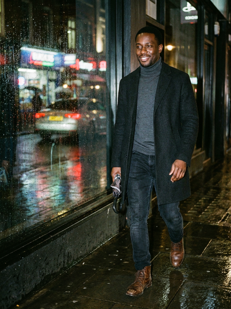 Marcus Bell wearing an AI-styled Date Night look in London