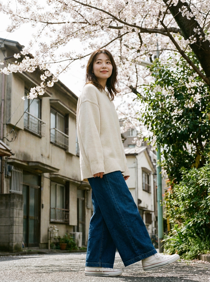 Hana Ito wearing an AI-styled Casual Weekend look in Tokyo