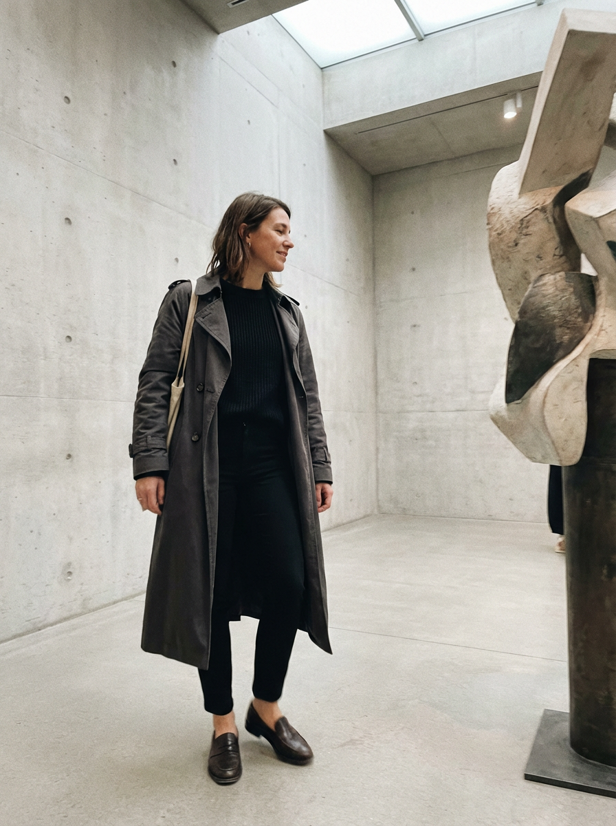 Lena Müller wearing an AI-styled Museum look in Berlin