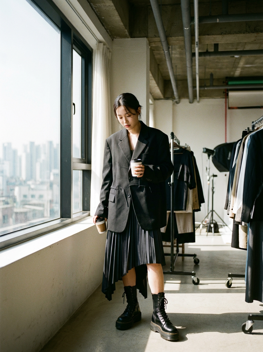 Yuna Park wearing an AI-styled Editorial look in Seoul