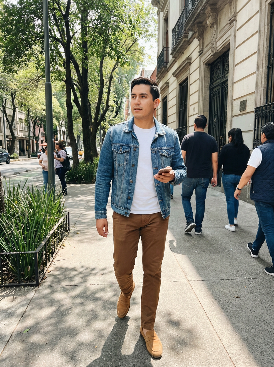 Diego Morales wearing an AI-styled Casual Weekend look in Mexico City