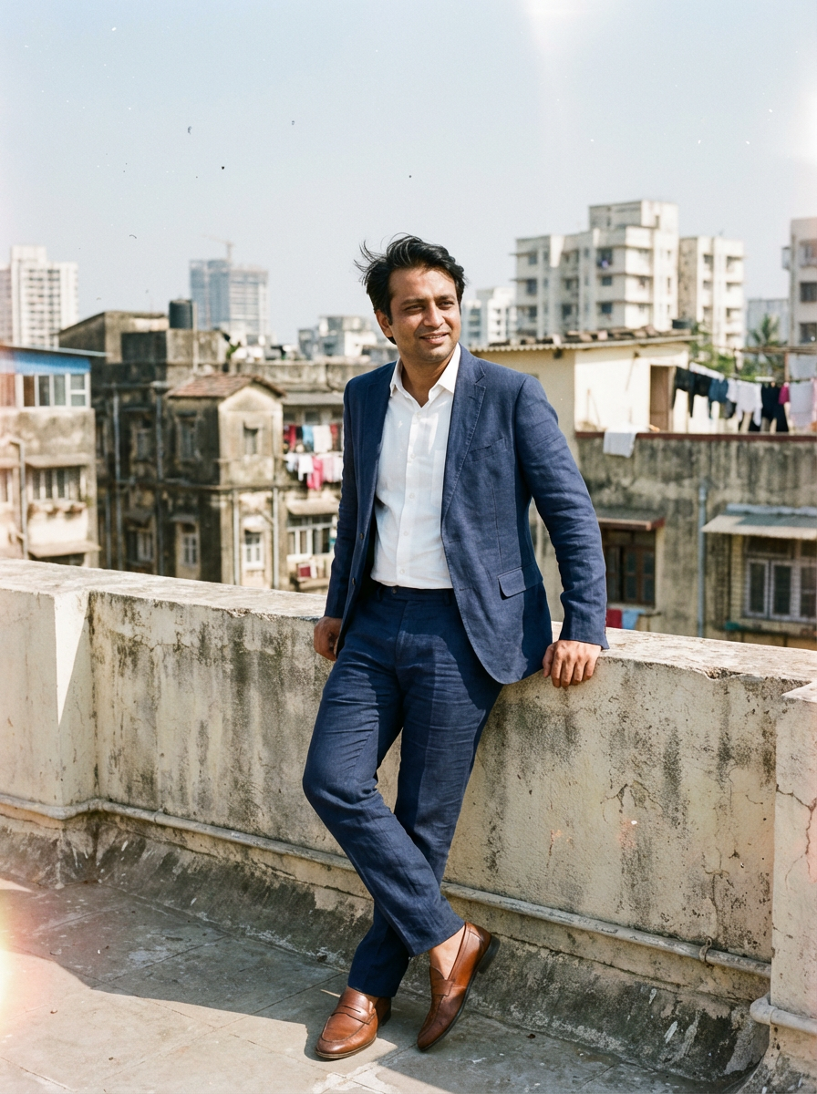 Ravi Sharma wearing an AI-styled Office look in Mumbai