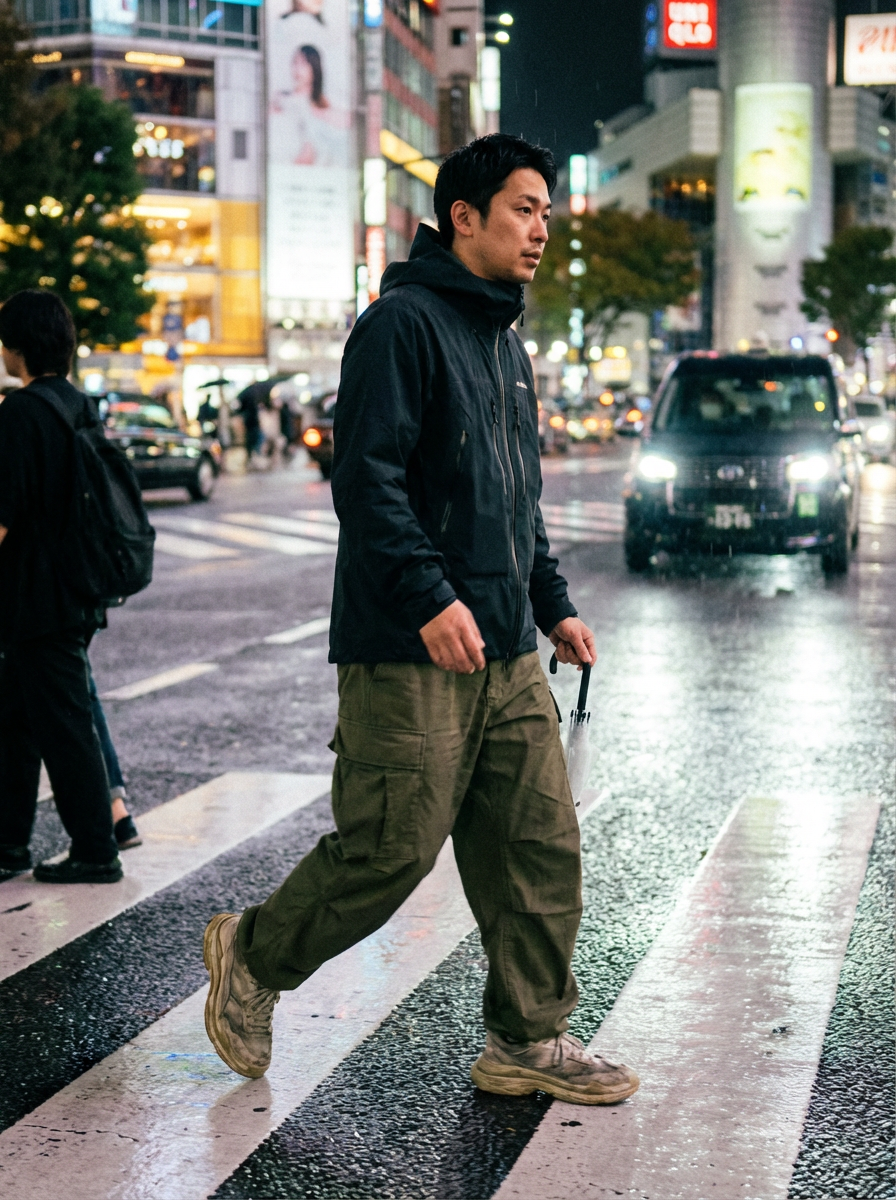 Kenji Tanaka wearing an AI-styled Streetwear look in Tokyo