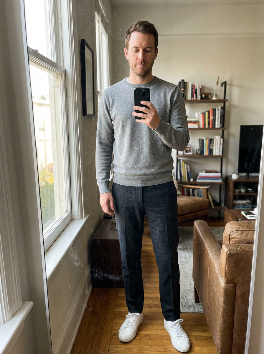 Thomas Reid wearing an AI-styled Office look in San Francisco