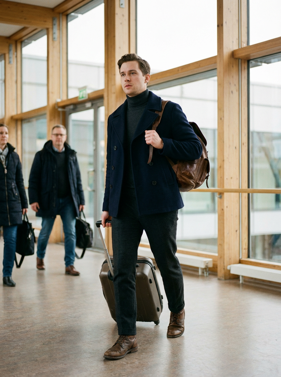 Jonas Lindqvist wearing an AI-styled Travel look in Stockholm