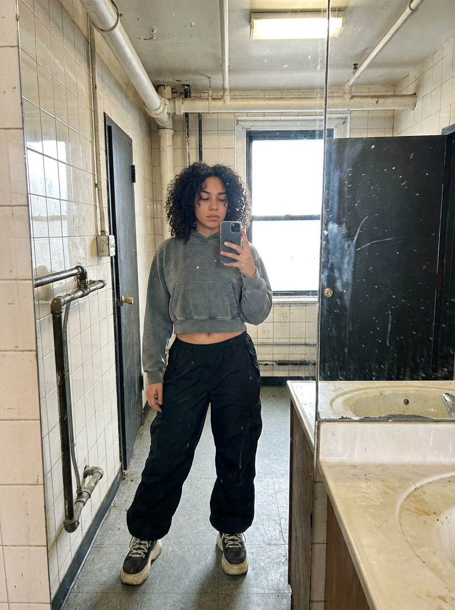 Layla Okonkwo wearing an AI-styled Streetwear look in London