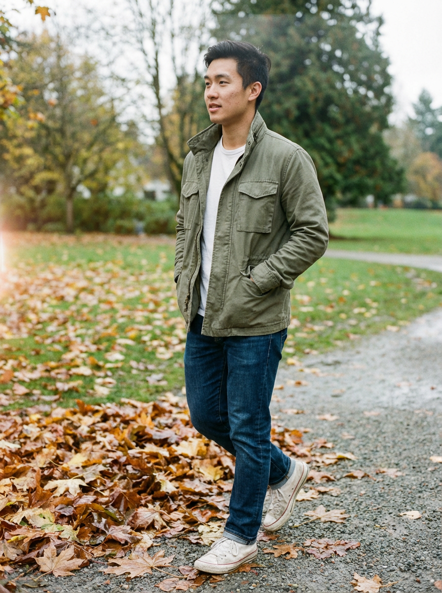 Ethan Liu wearing an AI-styled Casual Weekend look in Vancouver