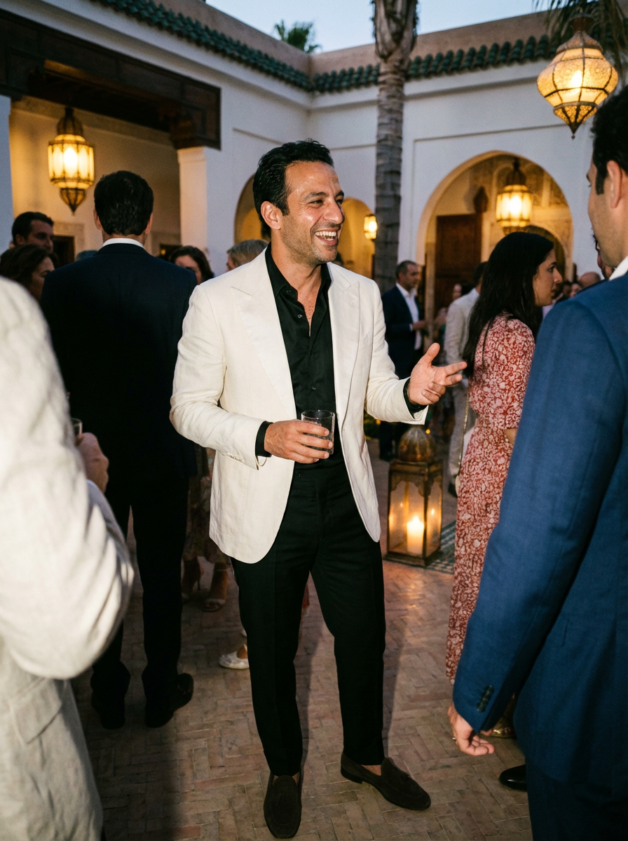 Khalil Idrissi wearing an AI-styled Luxury Event look in Marrakech